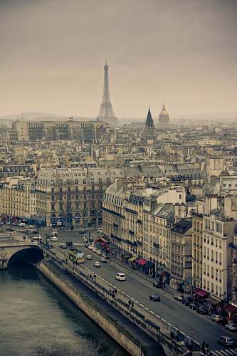 aerial view Eiffel Tower, Paris, France landscape